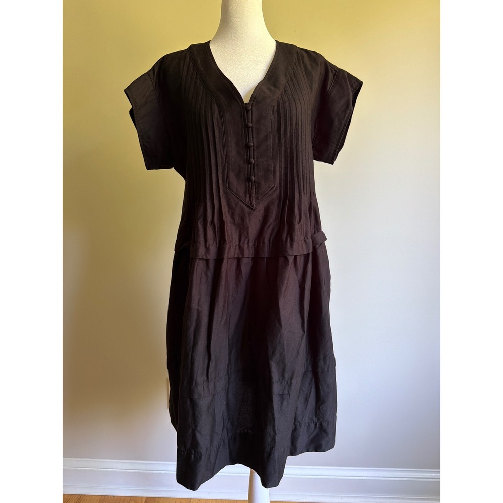 Isabel & Nina Black 100% Cotton Pintuck Pleated Shift Dress Small Short Sleeve
